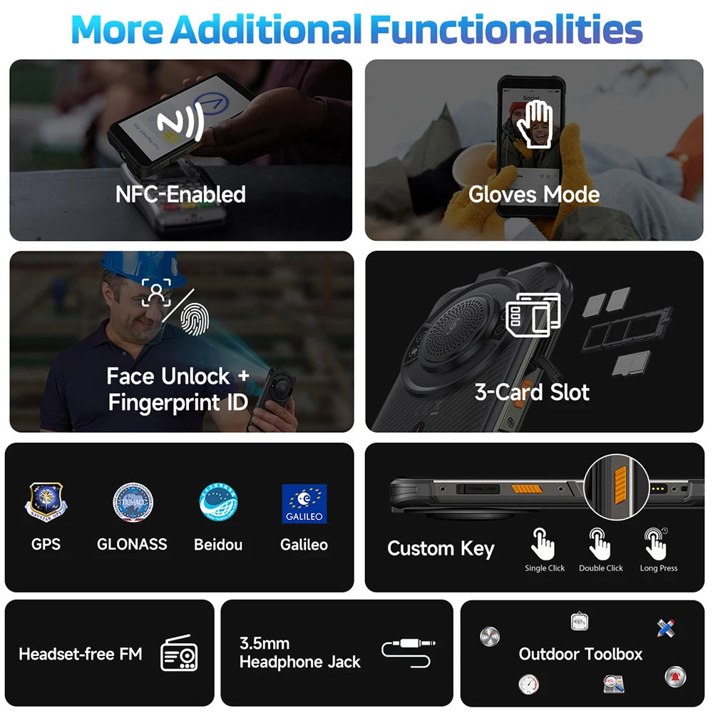Ulefone RugKing 4G Rugged Phone Android 15 Up to 16GB+256GB Waterproof 9600mAh 50MP Camera NFC Global Smartphone