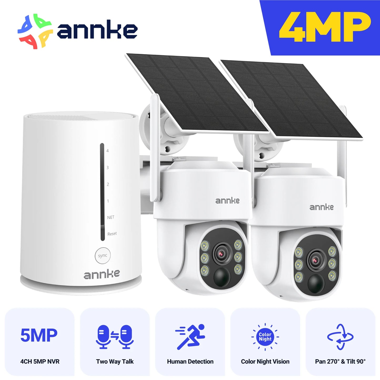 ANNKE 4MP 2K Wireless Home Camera System 2-Cam Kit Security System Solar Cameras Outdoor, PIR Human Detection Instant Alerts