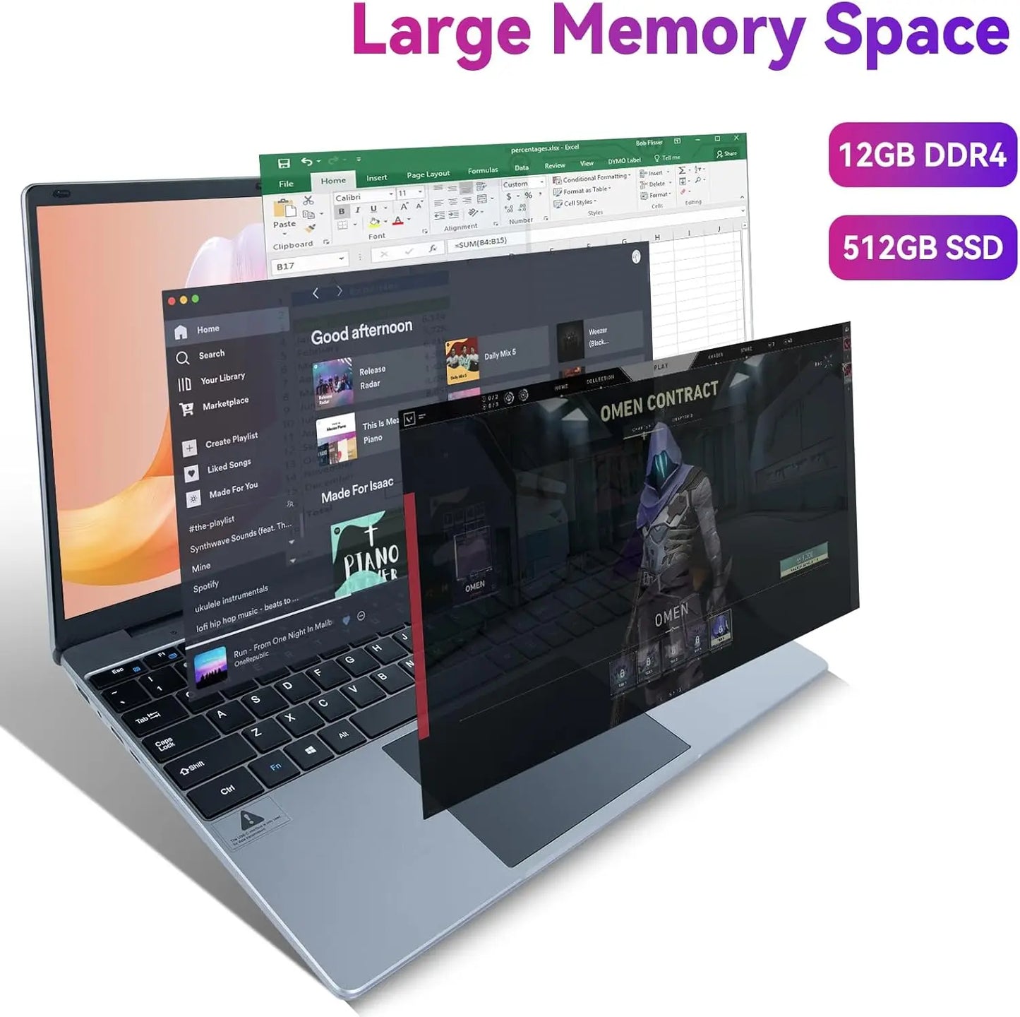 15.6 Inch Laptop 12GB DDR4 512GB SSD Intel N5095 Processor IPS Display 1080P Windows11 38000mAh Battery Business & Home Laptop