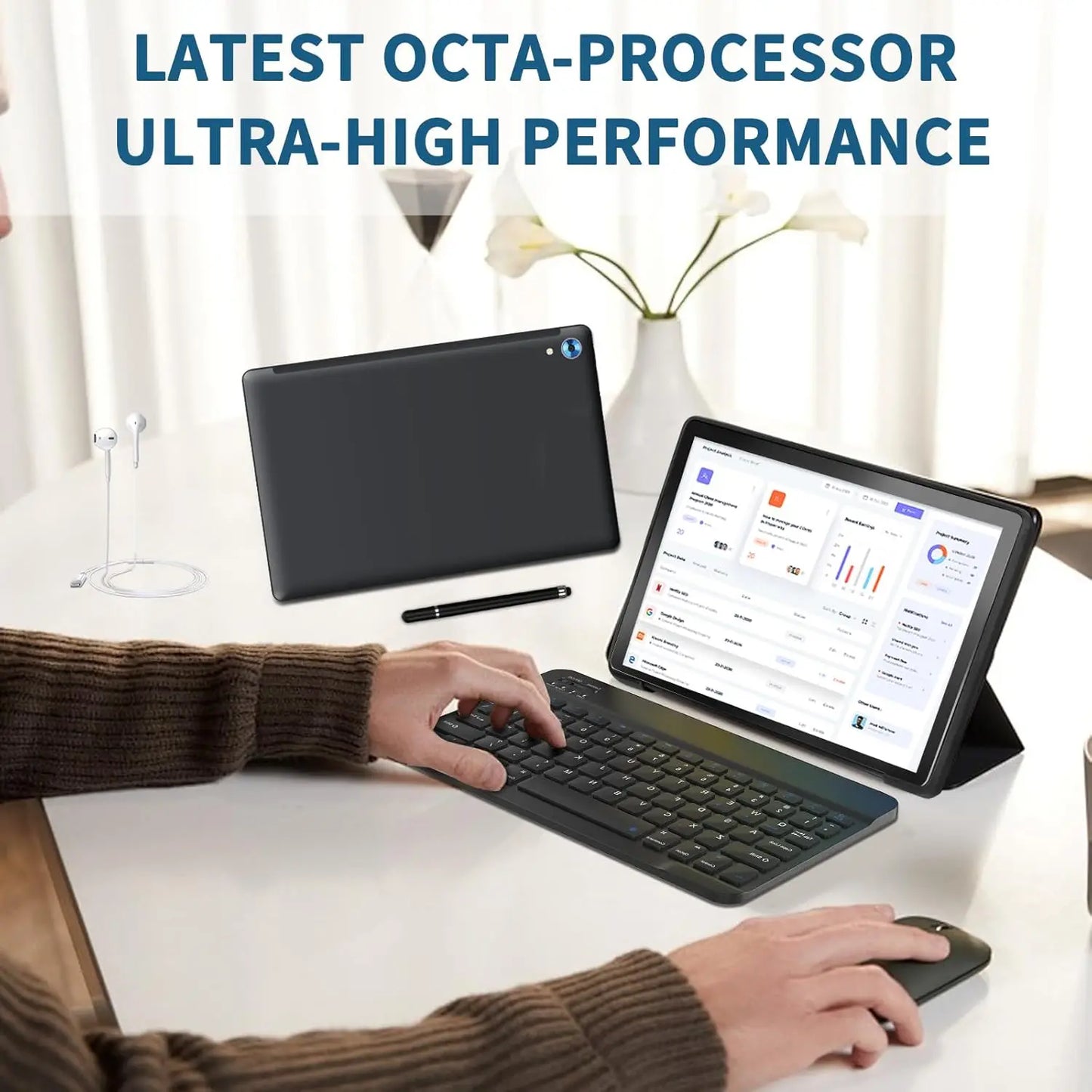 C108 Android Tablet 10.1 Inch Tablets Octa-Core 10GB RAM 128GB ROM With Case Headphones Wireless Keyboard Mouse Stylus Pen Bag