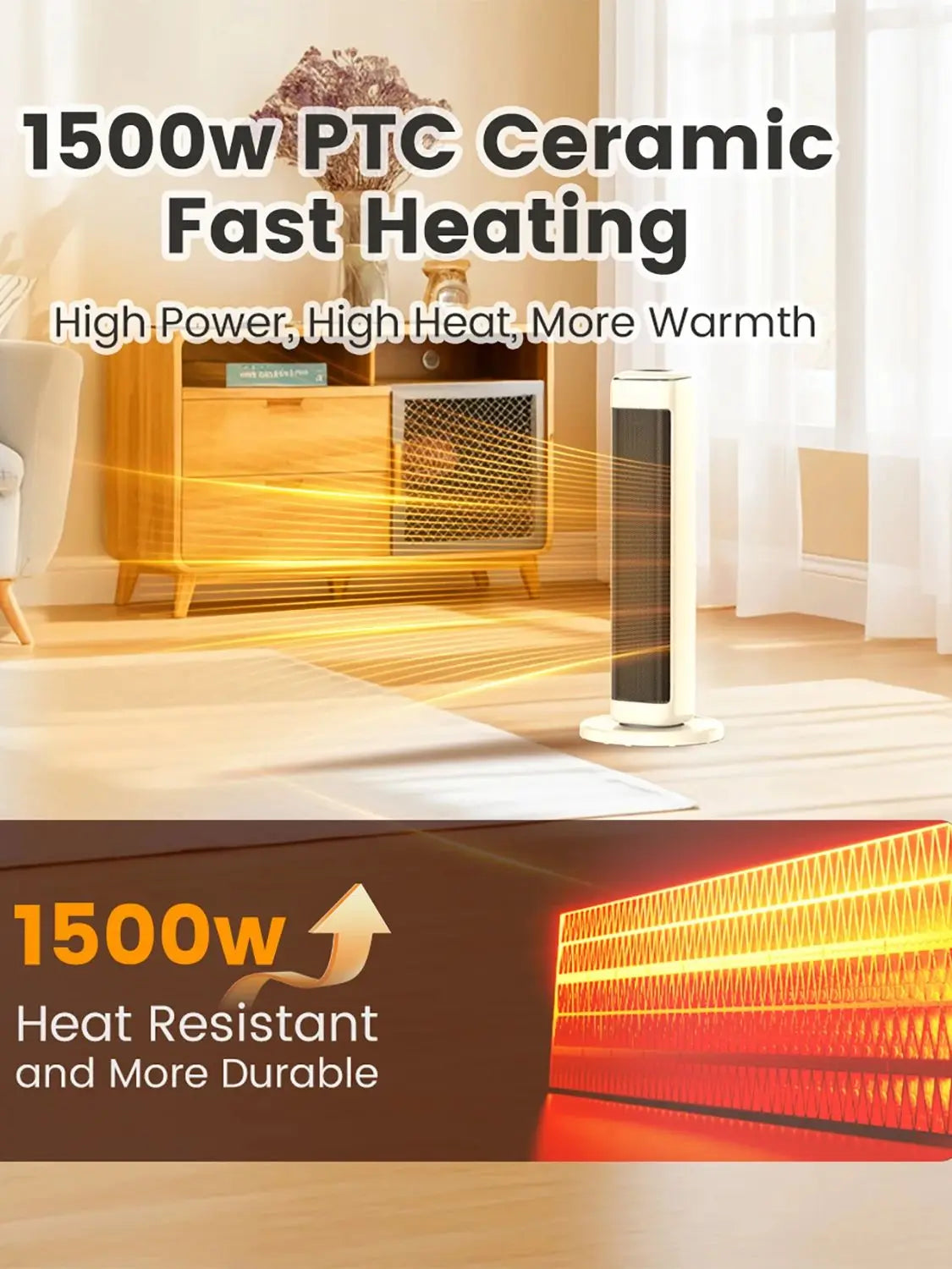 AIRMATE 25" Space Heater for Indoor Use Large Room, Ceramic Tower Electric Heater with Thermostat