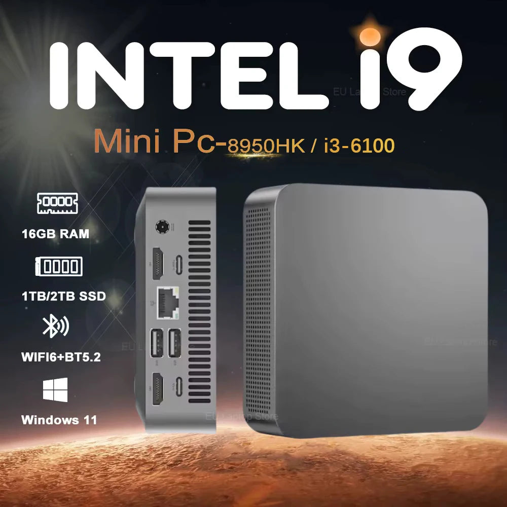 2025 Portable i9 Mini PC Computer Windows 11 Intel Core i9 8950HK 16GB 1TB Gaming Computer Dual-Band WiFi 6-Core Mini Desktop PC