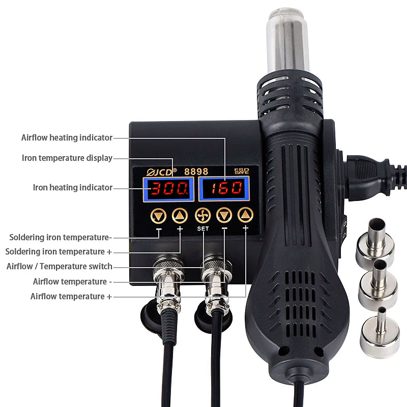 2 in 1 750W Soldering Station LCD Digital display welding rework station for cell-phone BGA SMD PCB IC Repair solder tools 8898