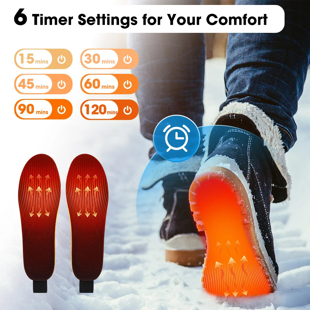 Smart Heated Insoles for Shoes Rechargeable Foot Warming Pad with APP Control Adjustable Heating for Warmer Winter Outdoor