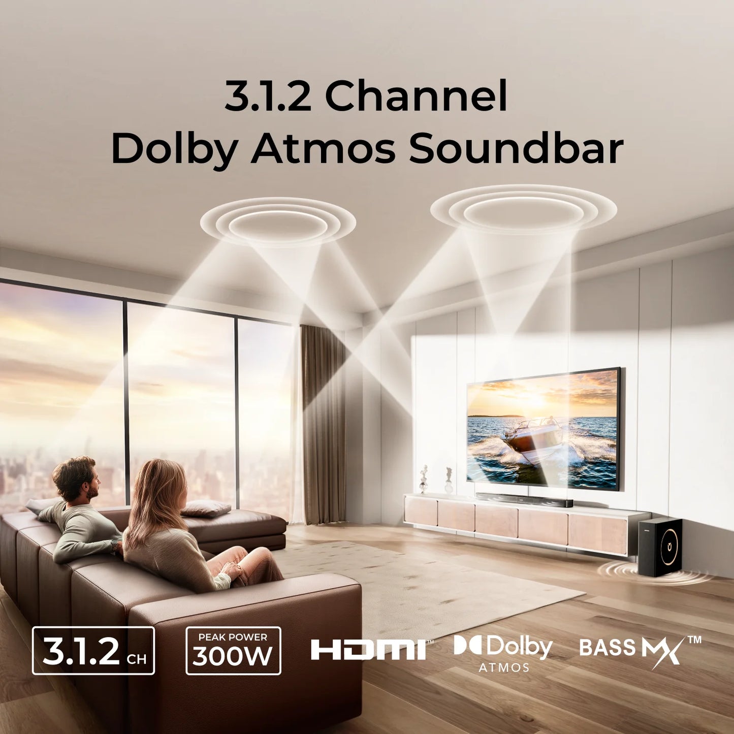 ULTIMEA Skywave F30 Soundbar 3.1.2ch 300W Dolby Atmos Soundbar, with 5.25'' Wired Subwoofer, Home Theater for TV, APP Control