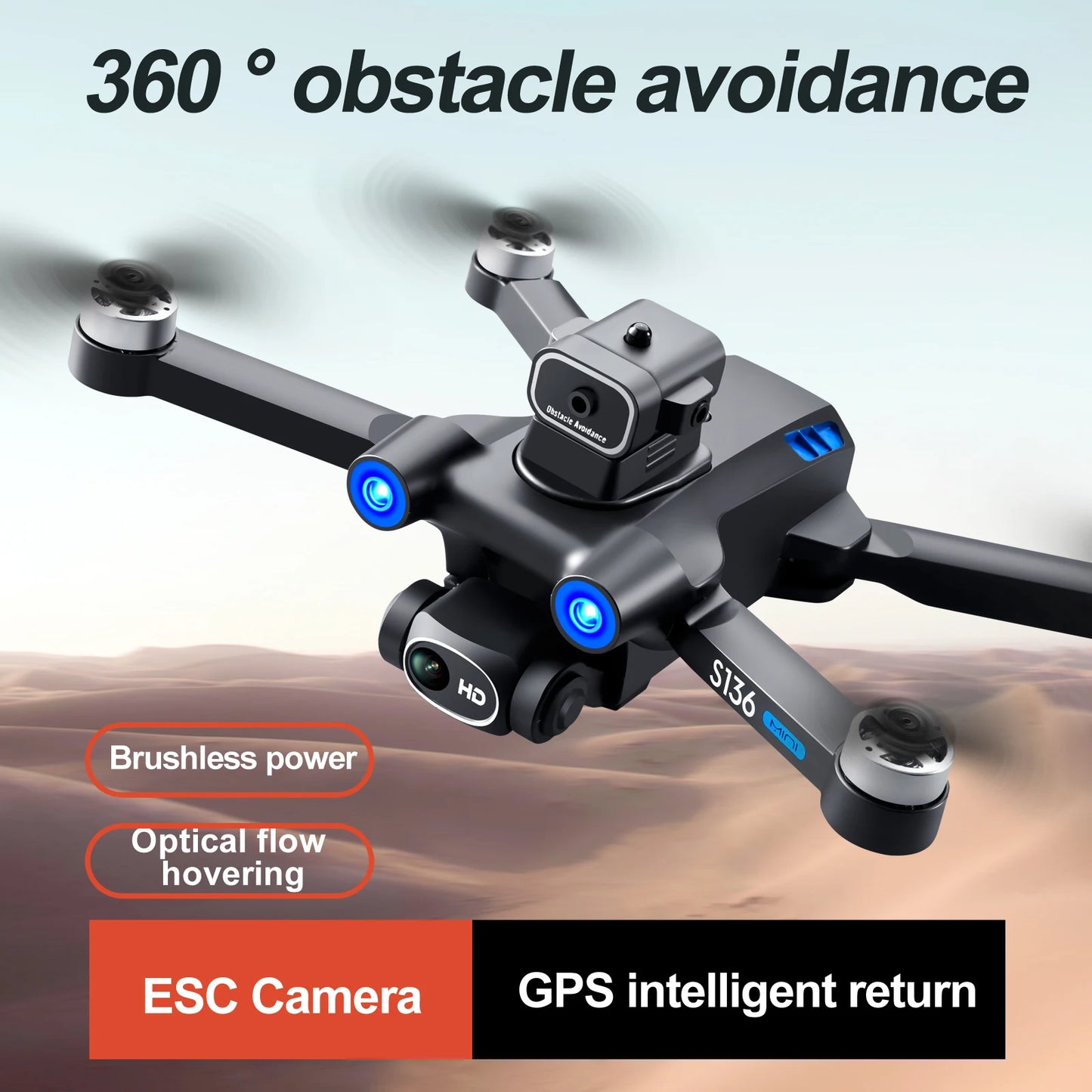 S136 Drone HD Professional Dual ESC Camera GPS Optical Flow Positioning Obstacle Avoidance Brushless RC Foldable Quadcopter