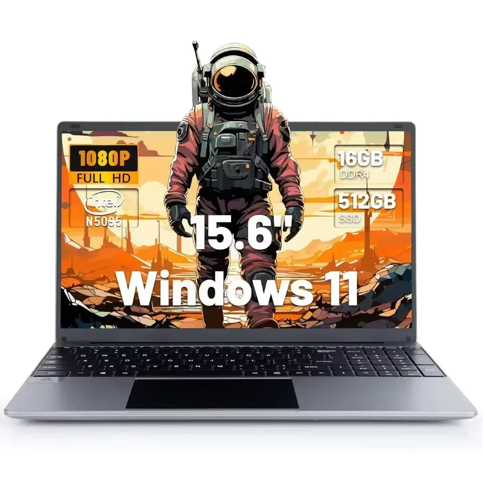 Windows Laptop Intel N5095 CPU 15.6 Inch FHD IPS Screen 16GB DDR4 512G SSD 38000mWh Battery Windows 11 Notebook 1080P Computer