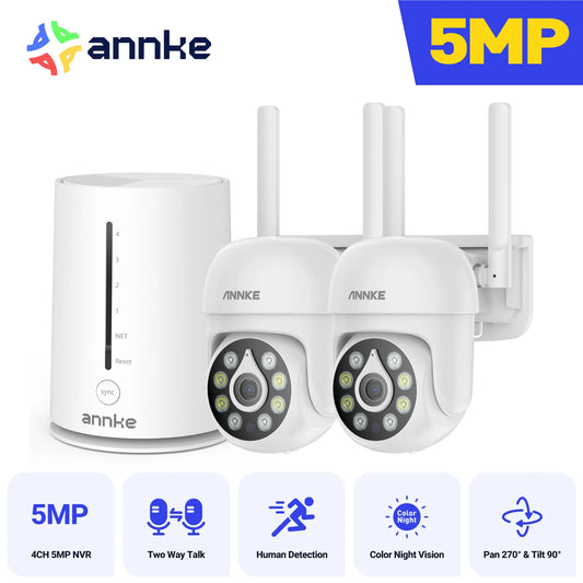 ANNKE 5MP Wireless Home Camera System 2PCS Cam Kit Security System Solar Cameras PIR Human Detection 4CH Dual wifi Homebase