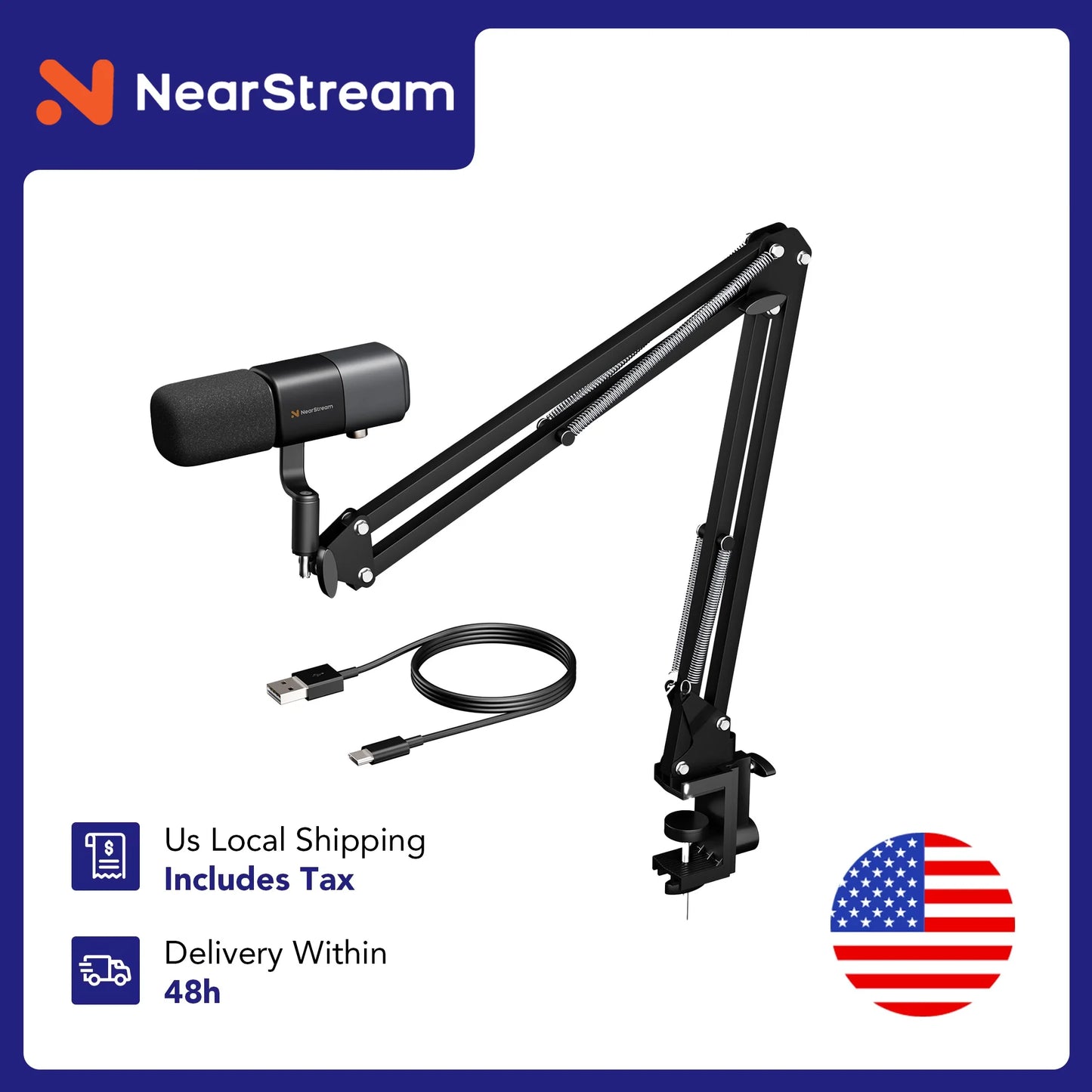 NearStream Professional Microphone pc USB XLR Condenser Mic Boom Arm US Local ShippingPlug-and-Play for Streaming Podcast Studio
