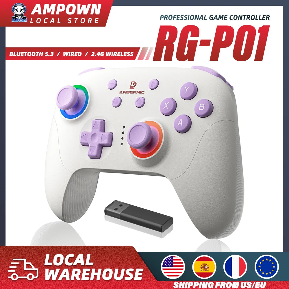 ANBERNIC RG P01 Gamepad Wireless Gaming Controller Hall Trigger Joystick Macro Key RGB Breathing Light For Switch PC Android IOS