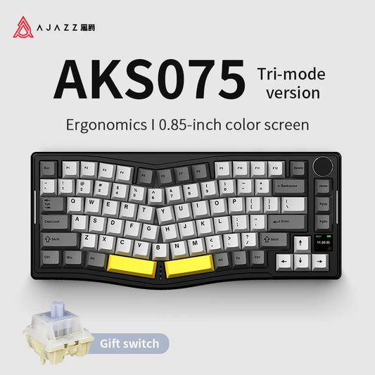 AJAZZ AKS075 Alice three-mode mechanical keyboard game and structure ergonomic keyboard + custom screen RGB DIY