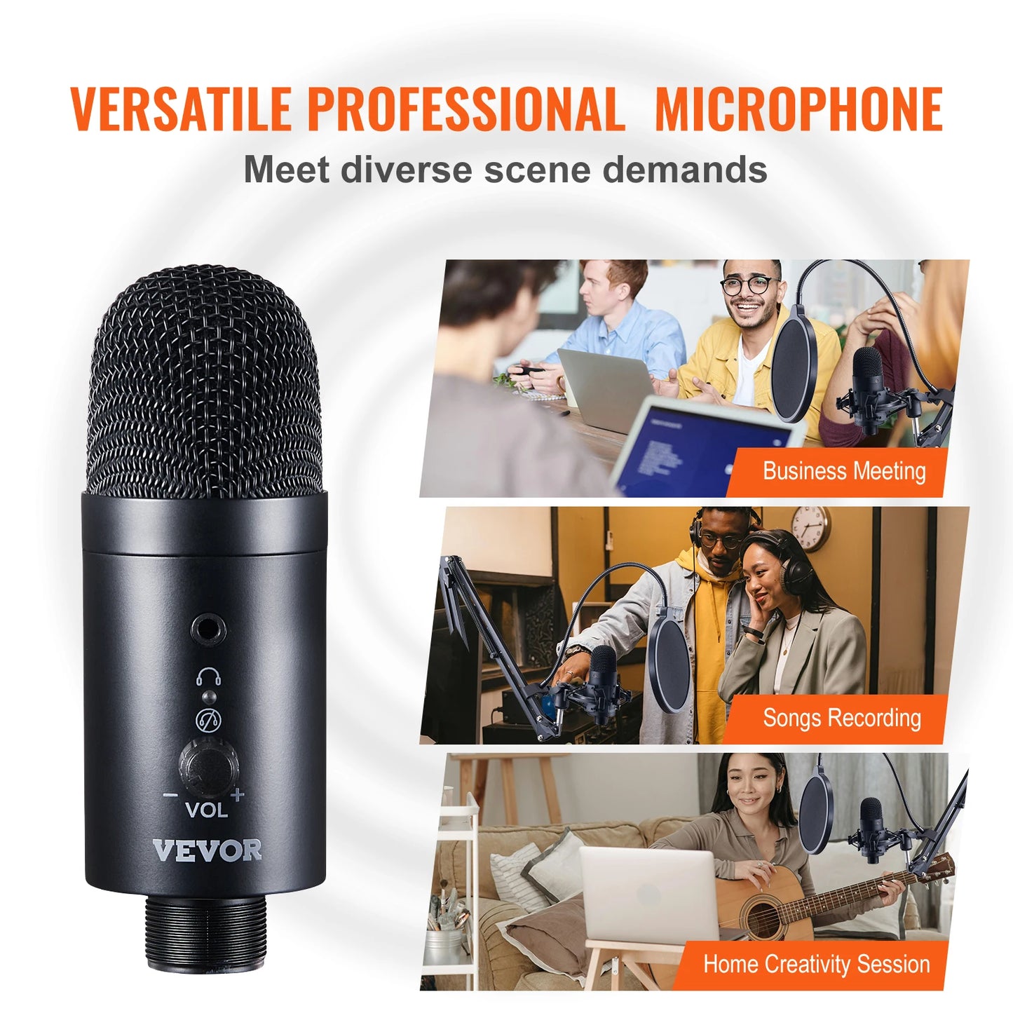 VEVOR USB Microphone 192kHz/24-bit Professional Condenser Microphone Kit for Podcast Recording Video Gaming Singing Streaming