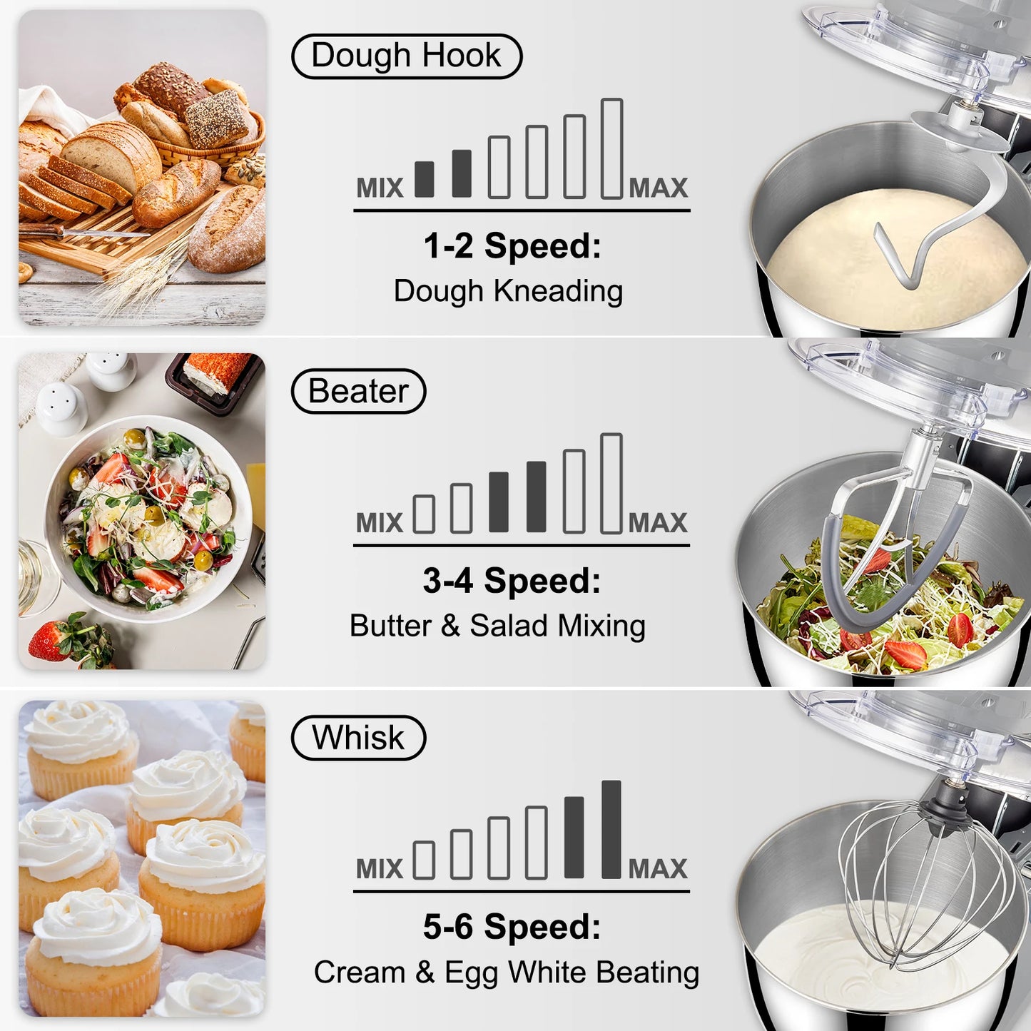 SucceBuy 5.5/7LElectric Stand Mixer with 6Speeds LCD Screen Timing Food Mixer Cream Egg Whisk Whip Dough Kneader With Steel Bowl