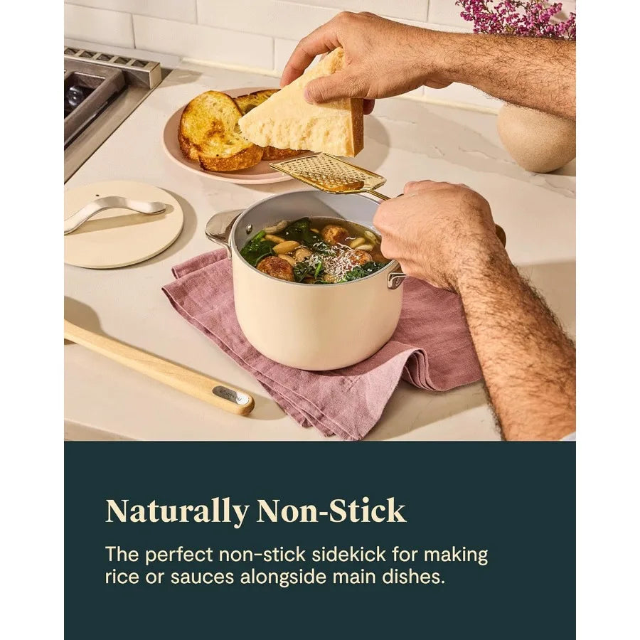 2 Qt Ceramic Coated Pot for Cooking Rice Grains Sauces and More NonToxic Coating Free From Forever Chemicals Ideal Kitchen Solu