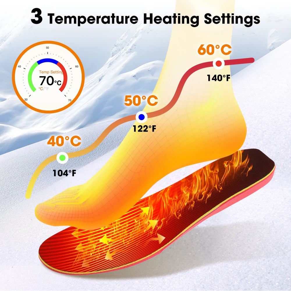 Smart Heated Insoles for Shoes Rechargeable Foot Warming Pad with APP Control Adjustable Heating for Warmer Winter Outdoor