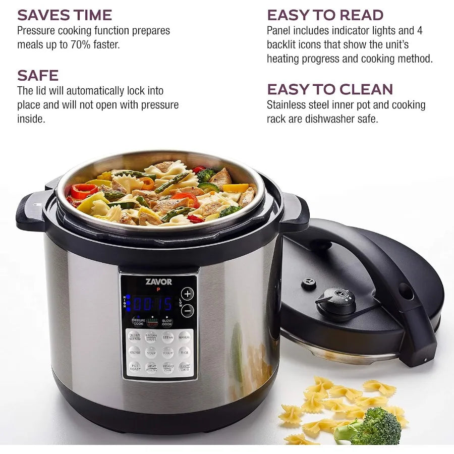 LUX Edge 6 Quart Programmable Electric MultiCooker for Home Kitchen: Advanced Pressure Cooking Slow Cooking Rice Preparation Yo