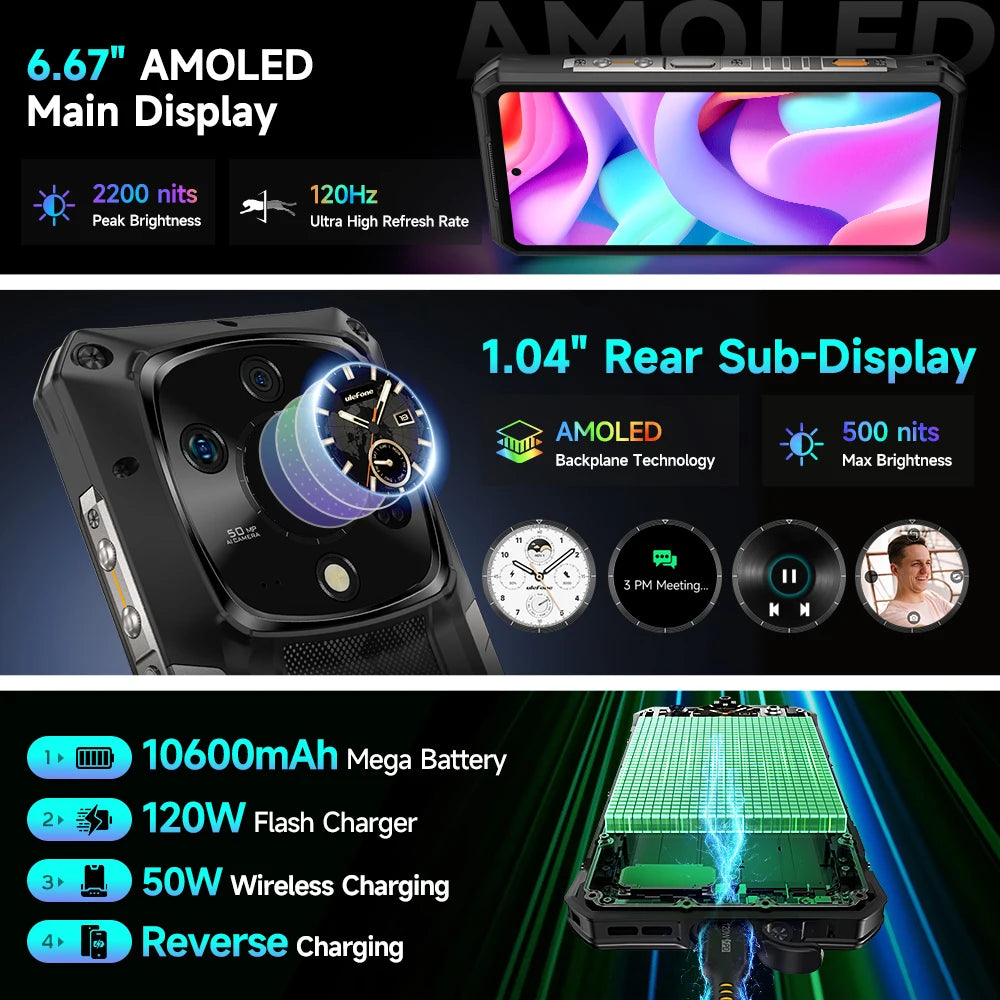 [Ship From US]Ulefone Armor 28 Pro 5G AI Rugged Phone 512GB ROM Up to32GB RAM Smartphone Android 15 120W 10600mAh 6.67"AMOLED