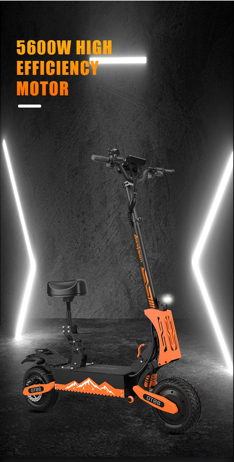 Arwibon 5600W Adult Electric Scooter Dual Motor Top Speed 46MPH,60V27AH, 11-inch Off-Road Tires Sport Folding eScooter with Seat