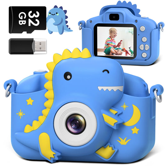 Dinosaur Kids Camera 1080P HD Selfie Camera Portable Toddler Digital Camera Toy Gift For Girls Boys Aged 3-12