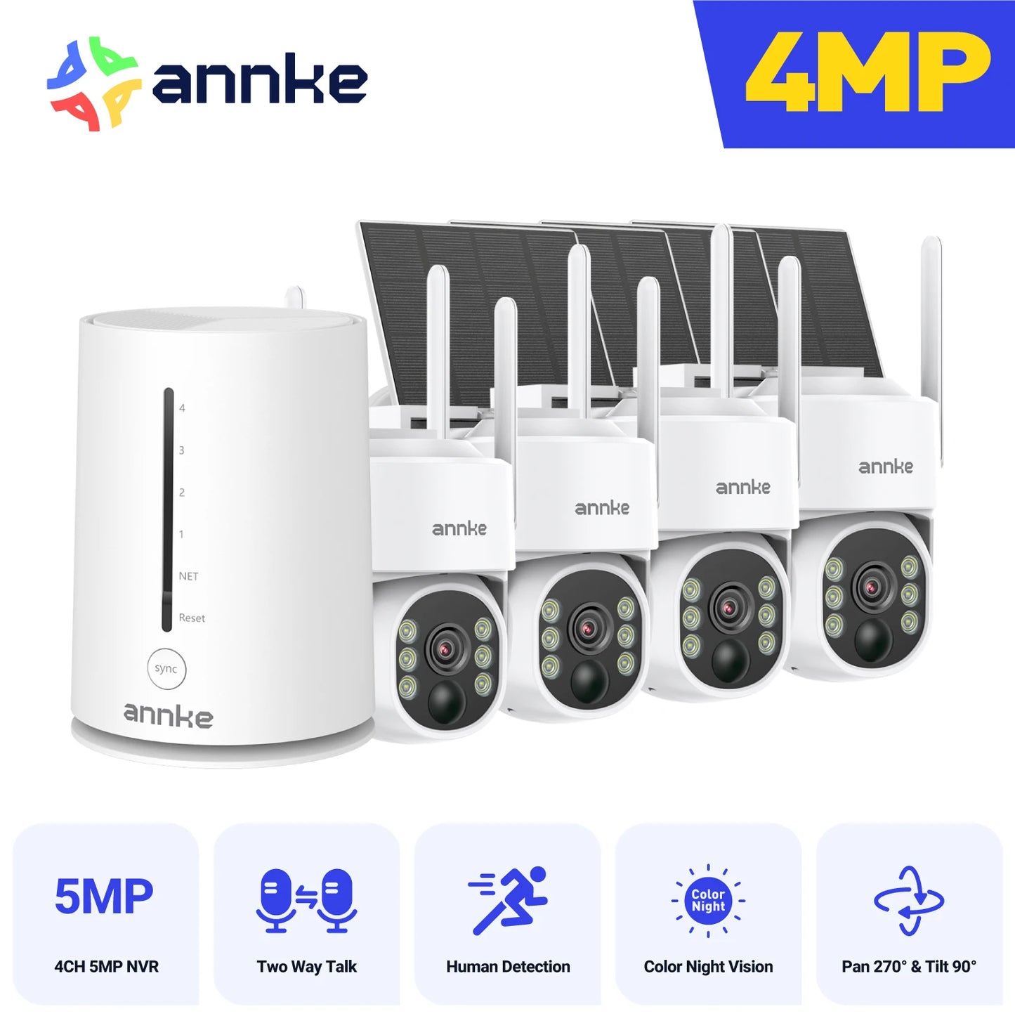 ANNKE 4MP 2K Wireless Home Camera System 2-Cam Kit Security System Solar Cameras Outdoor, PIR Human Detection Instant Alerts
