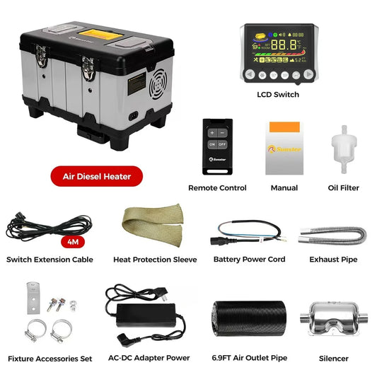 Sunste TB10 8KW Toolbox Diesel Heater 12V/24V/220V With constant temperature Bluetooth app night heater For Home Garage tent