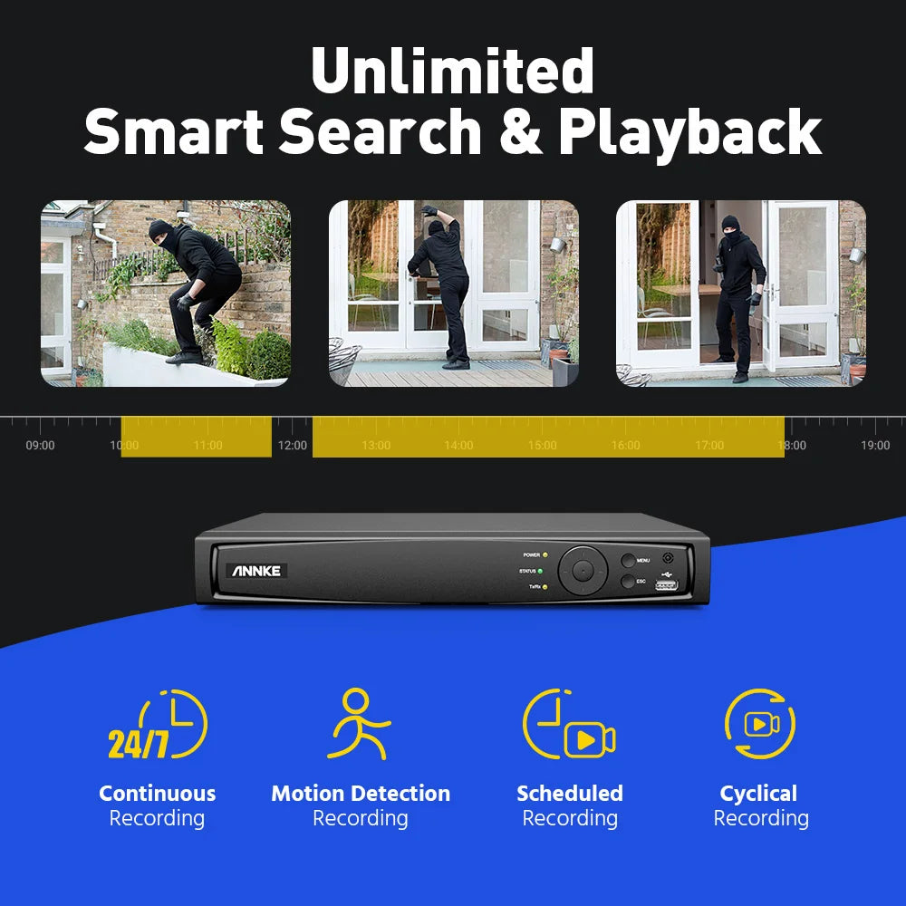 ANNKE 8CH 8MP HD POE CCTV Security Camera System Smart Home Video Surveillance NVR Kit Two-way Audio Outdoor 4K IP Camera Set