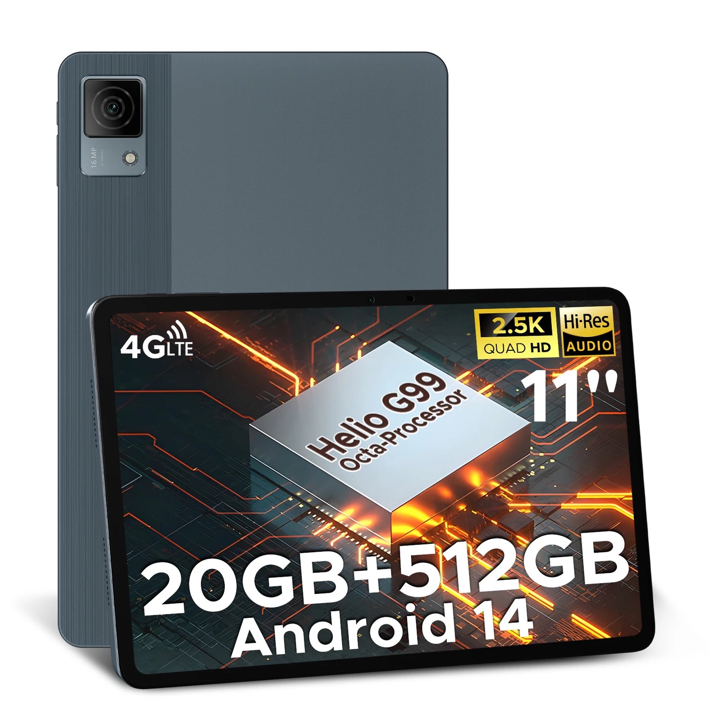 DOOGEE T40 Tablet 11" 2.5K Display 8GB 512GB Helio G99 Octa-Core 8580mAh Battery 16MP Camera Quad Speaker 4G Dual SIM