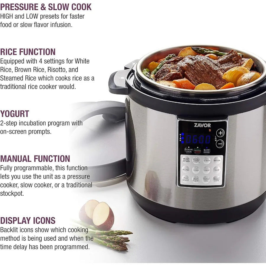 LUX Edge 6 Quart Programmable Electric MultiCooker for Home Kitchen: Advanced Pressure Cooking Slow Cooking Rice Preparation Yo