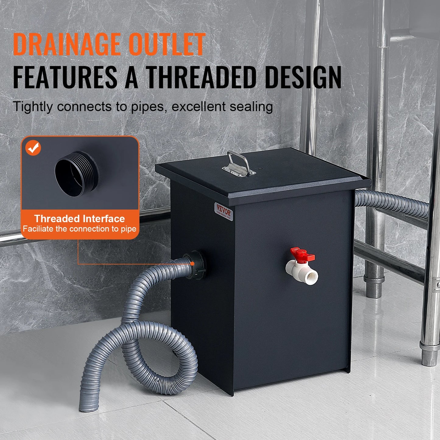 SucceBuy Commercial Grease Trap 8LBS Grease Interceptor Side Inlet Interceptor Under Sink Carbon Steel Grease Trap for Kitchen