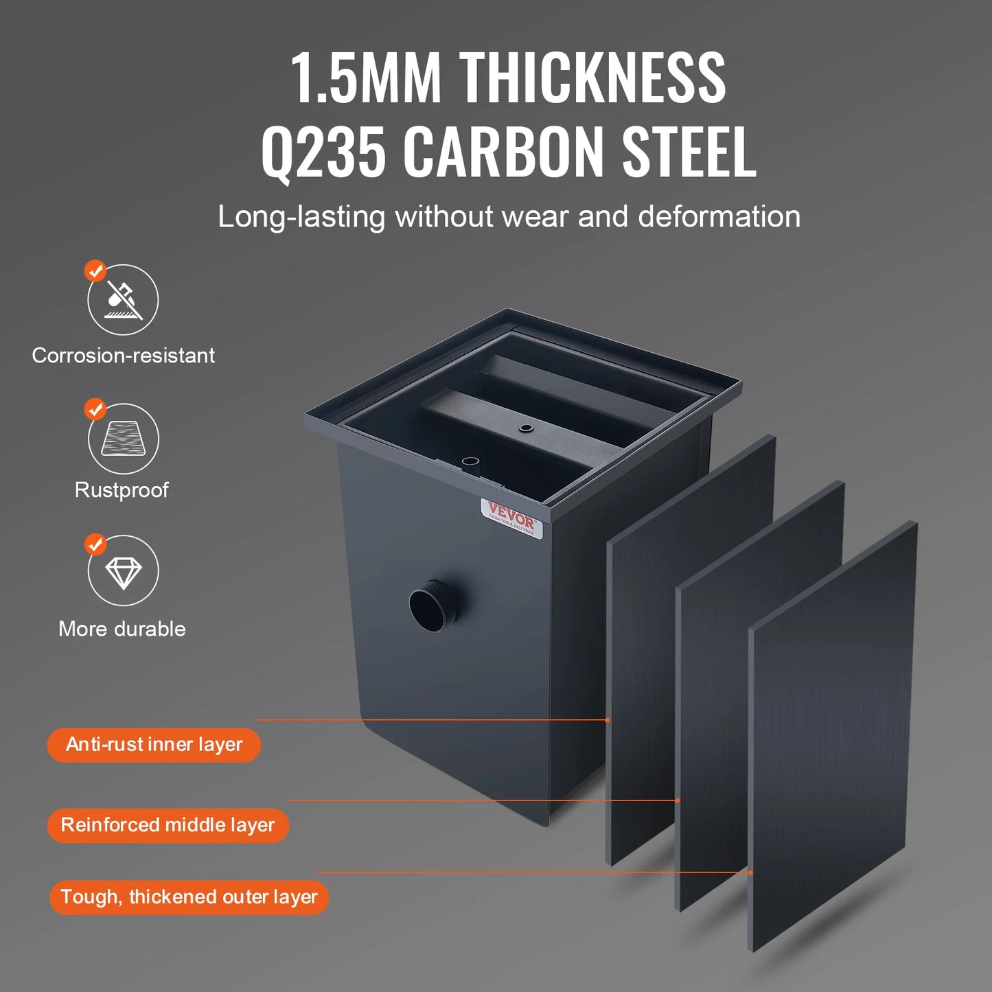 SucceBuy Commercial Grease Trap 8LBS Grease Interceptor Side Inlet Interceptor Under Sink Carbon Steel Grease Trap for Kitchen