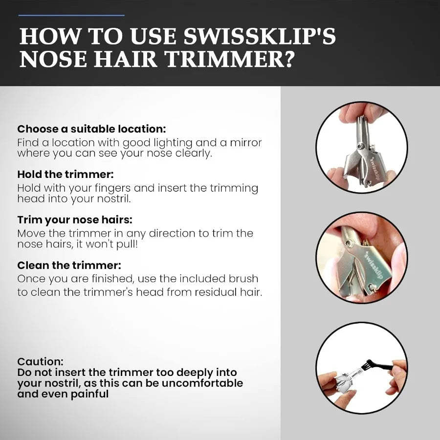 Swissklip Human Power Nose Hair Trimmer for Men Manual Nose Hair Trimmer for Women I Stainless Steel Ear Hair Remover for Men W