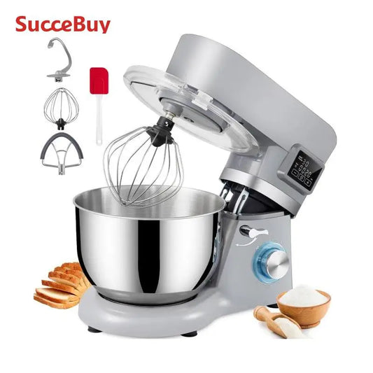 SucceBuy 5.5/7LElectric Stand Mixer with 6Speeds LCD Screen Timing Food Mixer Cream Egg Whisk Whip Dough Kneader With Steel Bowl