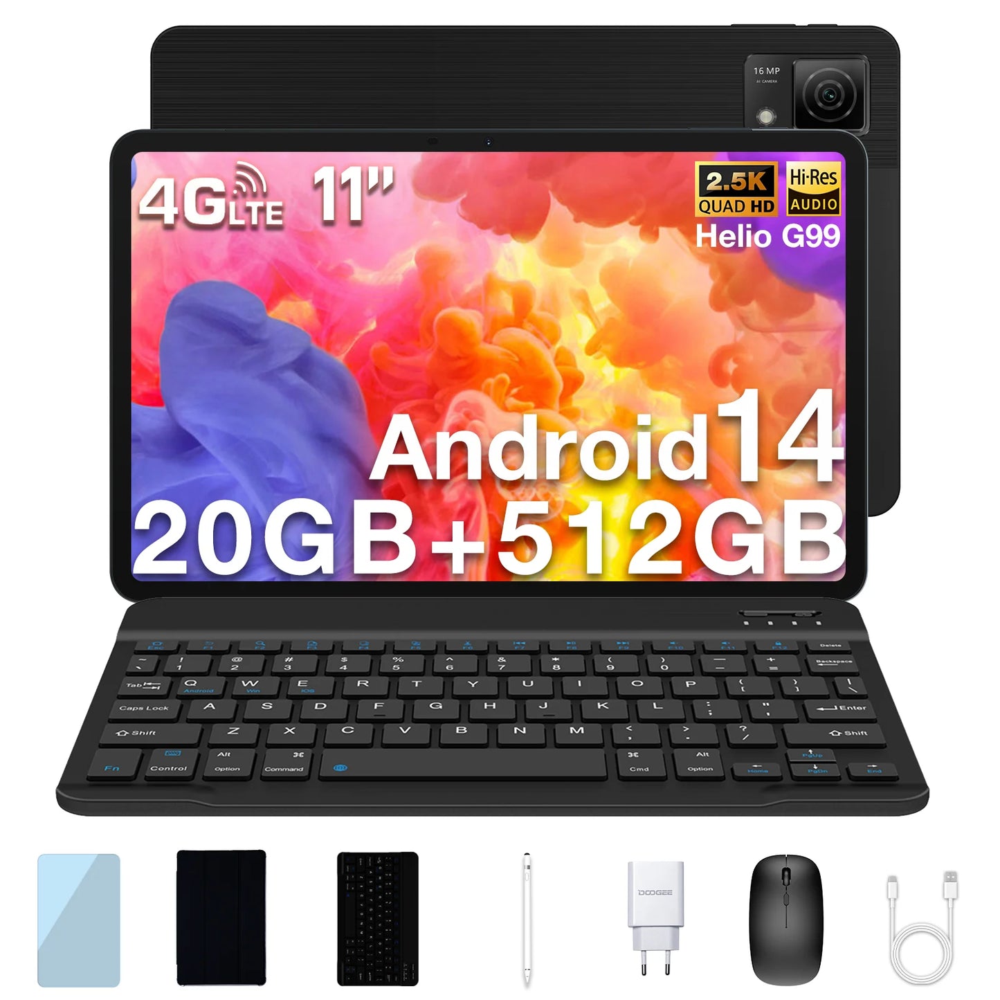 DOOGEE T40 Tablet 11" 2.5K Display 8GB 512GB Helio G99 Octa-Core 8580mAh Battery 16MP Camera Quad Speaker 4G Dual SIM