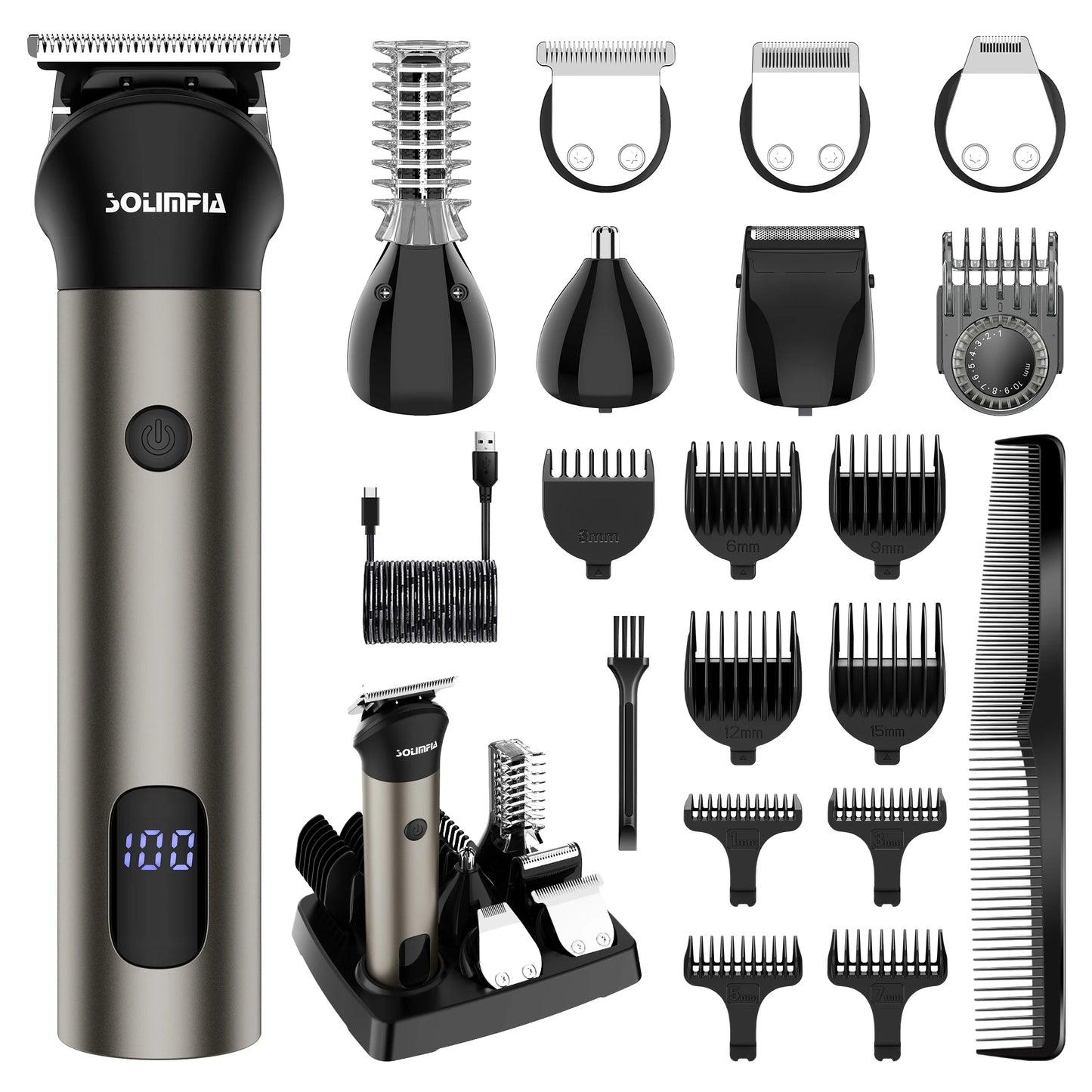 Hatteker all in one hair trimmer 7 blades changeable Electric Baber Haircut machine body nose trimmer set for Men