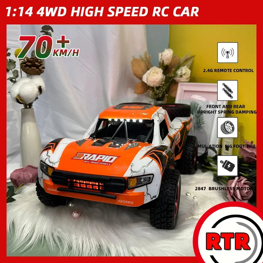 1:14 70KM/H 4WD RC Car With Light Brushless Motor Remote Control Cars High Speed Drift Monster Truck Toys for Adults Kids
