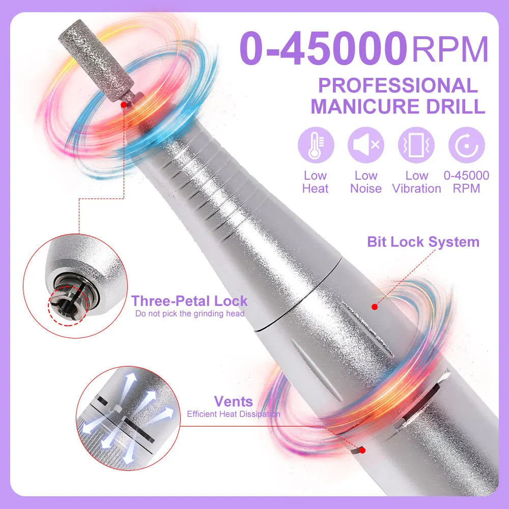 Nail Drill 45000 RPM Rechargeable Nails Electric File for Acrylic Gel Removing & Polishing Gel for Home/Salon Manicure Pedicure
