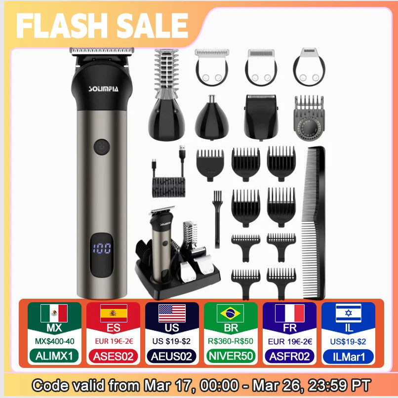 Hatteker all in one hair trimmer 7 blades changeable Electric Baber Haircut machine body nose trimmer set for Men