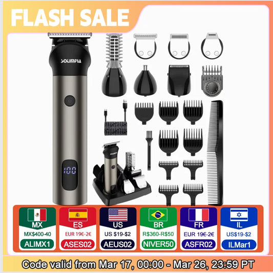 Hatteker all in one hair trimmer 7 blades changeable Electric Baber Haircut machine body nose trimmer set for Men