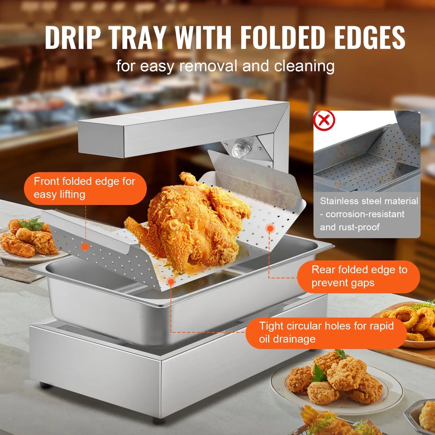 SucceBuy French Fry Food Warmer Commercial Food Heating Lamp Electric Stainless Steel Countertop for Buffet Kitchen Restaurant