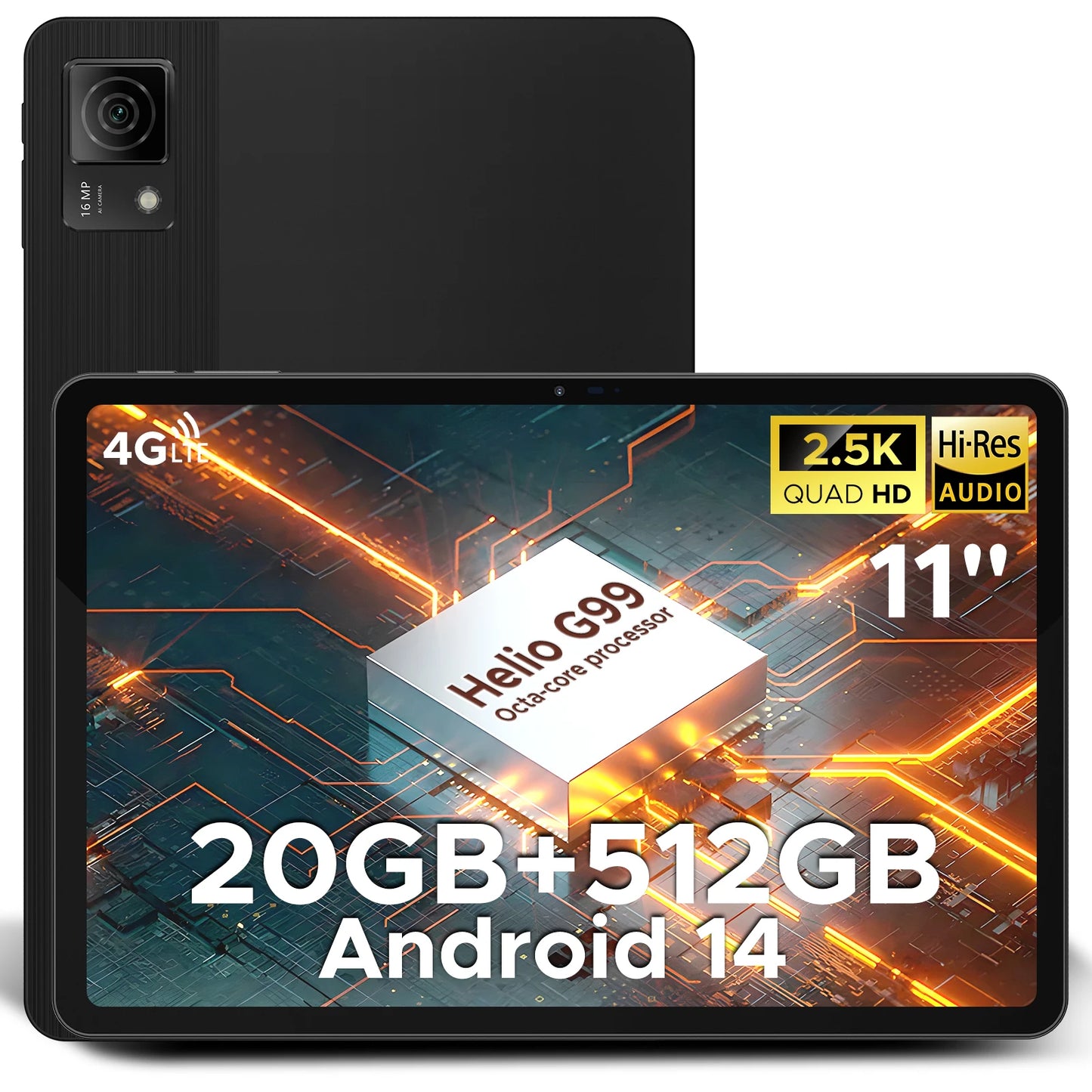 DOOGEE T40 Tablet 11" 2.5K Display 8GB 512GB Helio G99 Octa-Core 8580mAh Battery 16MP Camera Quad Speaker 4G Dual SIM