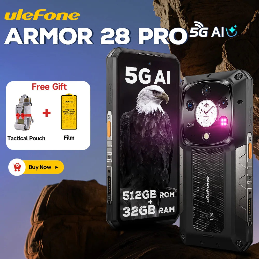 [Ship From US]Ulefone Armor 28 Pro 5G AI Rugged Phone 512GB ROM Up to32GB RAM Smartphone Android 15 120W 10600mAh 6.67"AMOLED