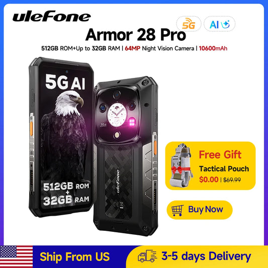[Ship From US]Ulefone Armor 28 Pro 5G AI Rugged Phone 512GB ROM Up to32GB RAM Smartphone Android 15 120W 10600mAh 6.67"AMOLED