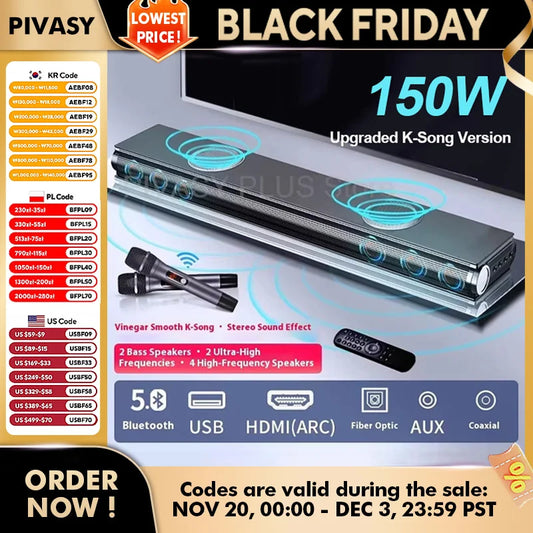 130W Soundbar 5.0 Bluetooth Speakers Home Theater System 6 Speaker Array HDMI ARC Optical For TV Projector Surround Sound System