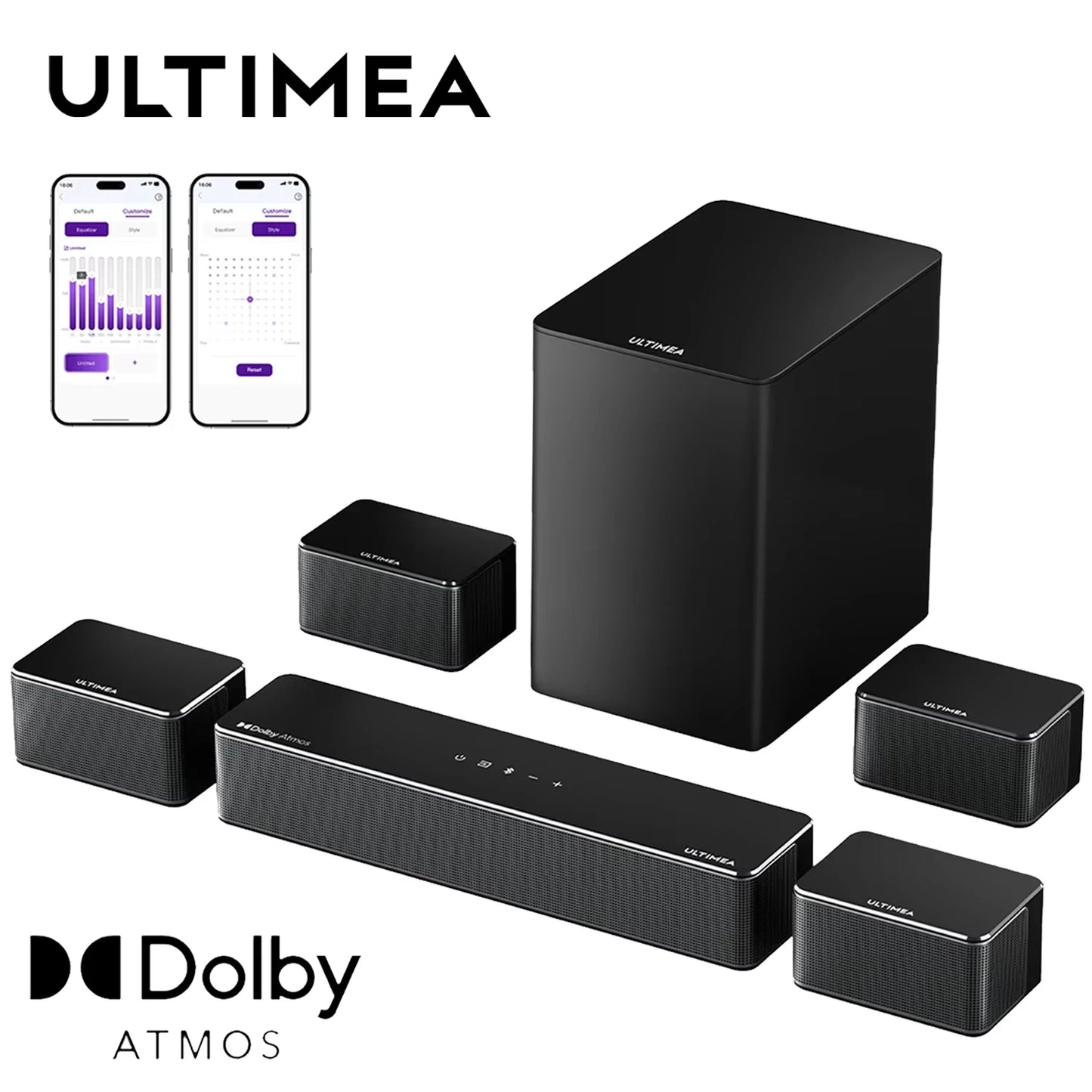 ULTIMEA 460W 7.1ch Soundbar with Dolby Atmos&APP Control, Home Theater Surround Bluetooth Speakers with Wireless Subwoofer