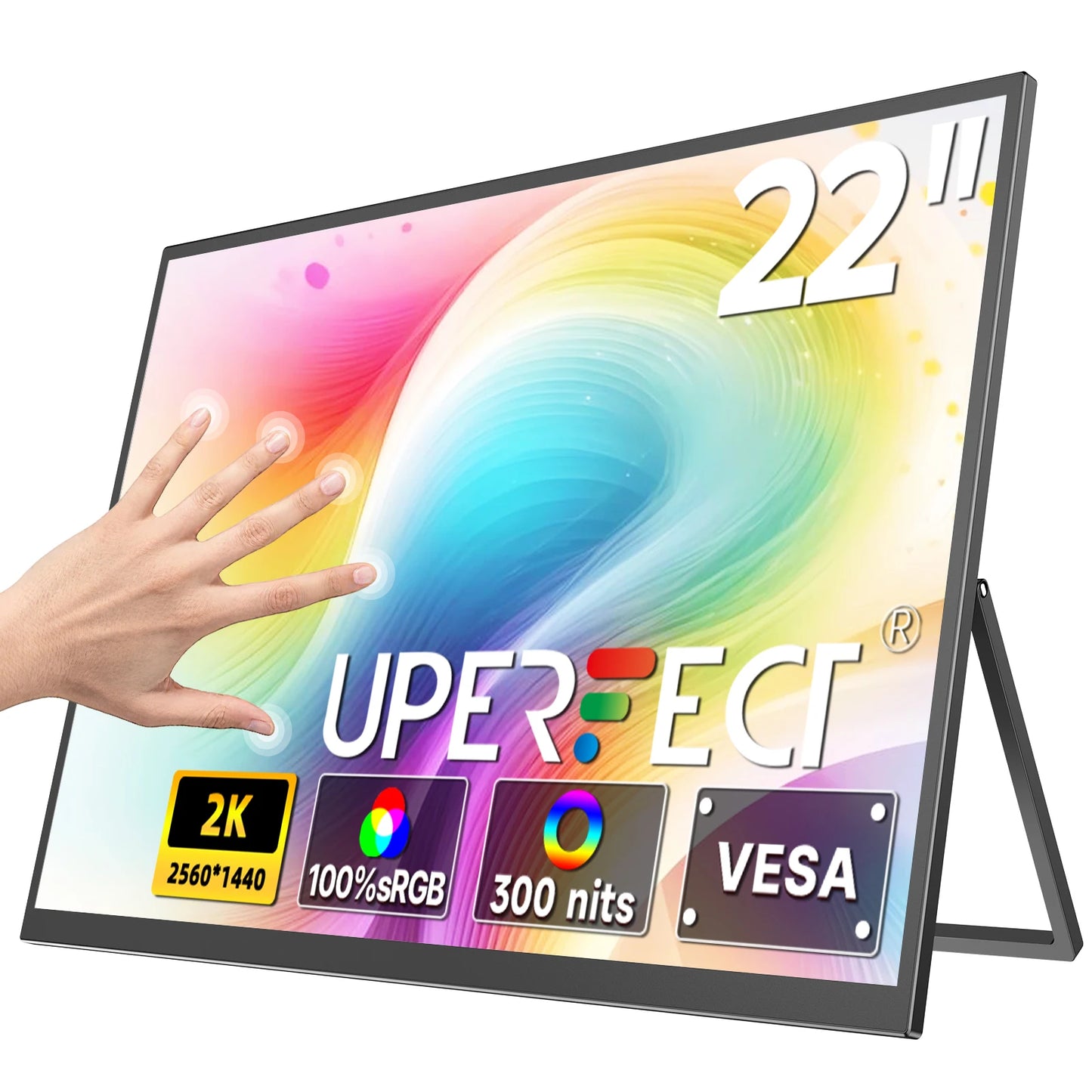 UPERFECT 22" Portable Touchscreen Monitor 2560*1440 Built-in VESA External Second Touch Screen Display For Laptop/PC/Phone MAC