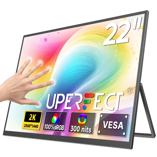 UPERFECT 22" Portable Touchscreen Monitor 2560*1440 Built-in VESA External Second Touch Screen Display For Laptop/PC/Phone MAC