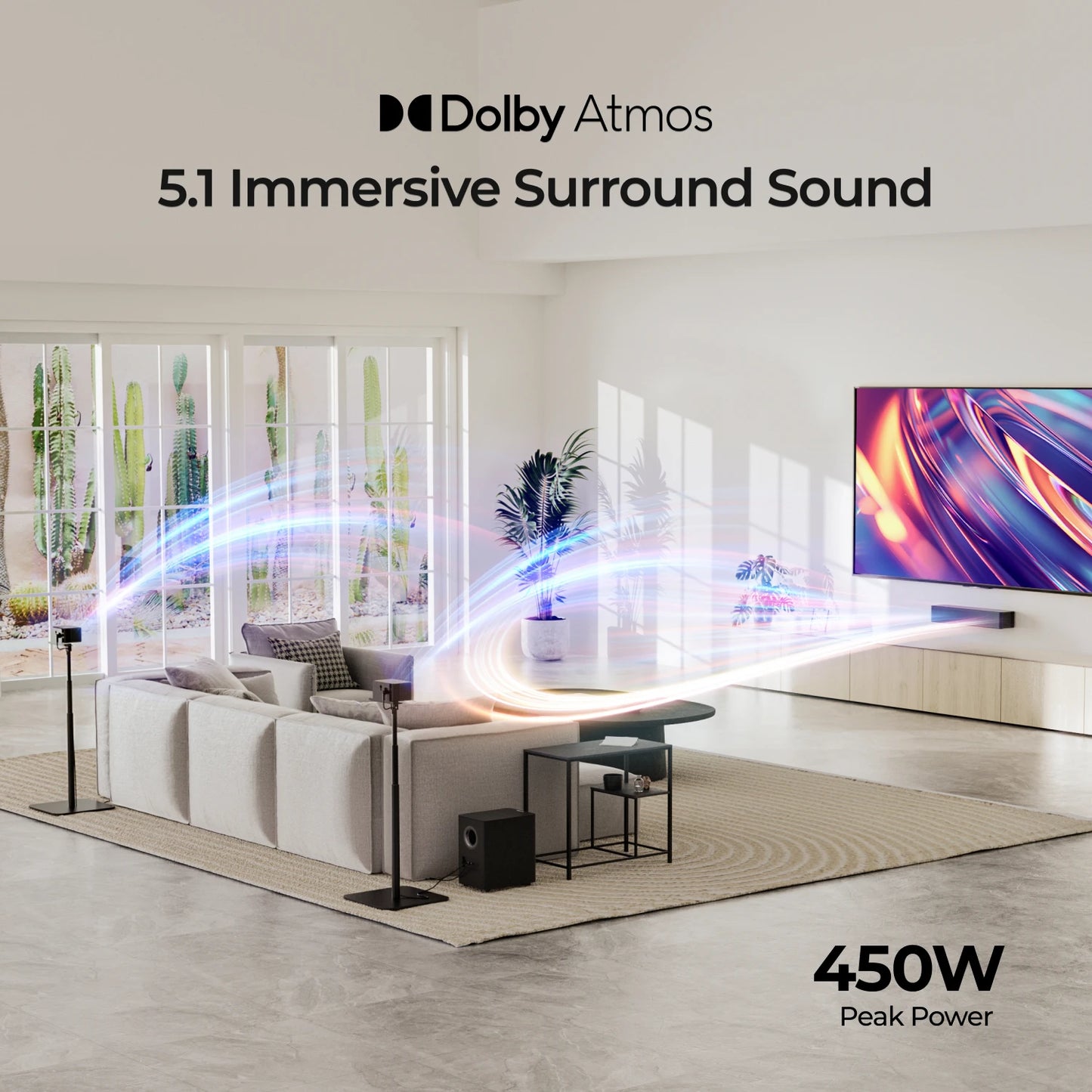 ULTIMEA 450W 5.1 Dolby Atmos Sound Bar, 3D Surround Sound System for Home Theater TV, 2 Surround Speakers & Wireless Subwoofer