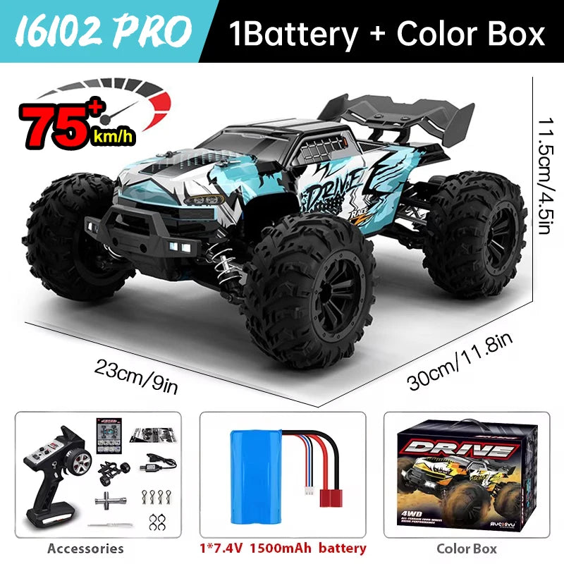 WLtoys 16101 Pro 1:16 75KM/H 4WD RC Car With LED Light 2.4G Remote Control Cars High Speed Drift Monster Truck for Children Gift