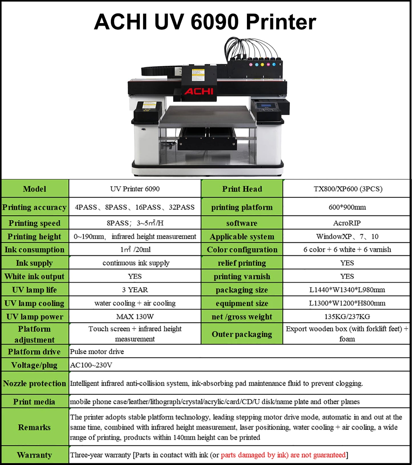 A1 UV 6090 UV Printer EPSON 3PC XP600 Automatic Flatbed Printing +Rotary Axis+CMYKW+LC+LM+V