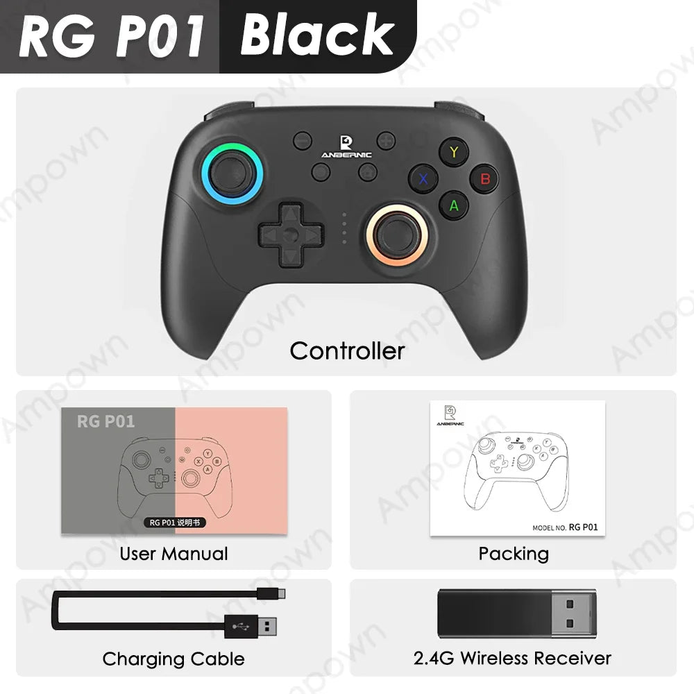 ANBERNIC RG P01 Gamepad Wireless Gaming Controller Hall Trigger Joystick Macro Key RGB Breathing Light For Switch PC Android IOS